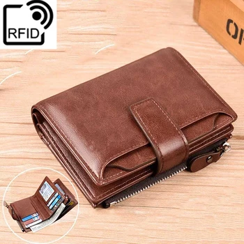 Männer Geldbörse Brieftasche RFID Anti-diebstahl Mann Leder Brieftasche Zipper Visitenkarte Halter Geld Tasche