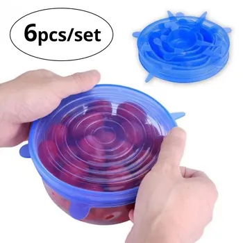 Wieder verwendbare Silikon-Stretch deckel für Futtern äpfe-multifunktion ale Obst-und Gemüse-Frisch (6 Stück)