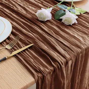90 x 300 cm braune Käsetuch-Tischläufer, transparente Boho-Tischdecke für Hochzeit, Dusche, Geburtstag