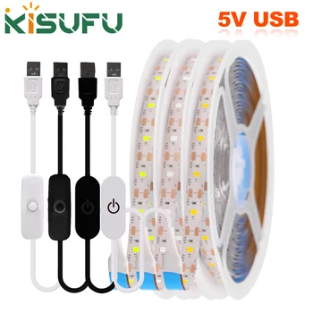 5 V LED-Streifenlicht, USB-Dimmer/Schalter, weiß, warm, blau, wasserdicht, Klebeband, 2835, 60 LEDs, Schrank