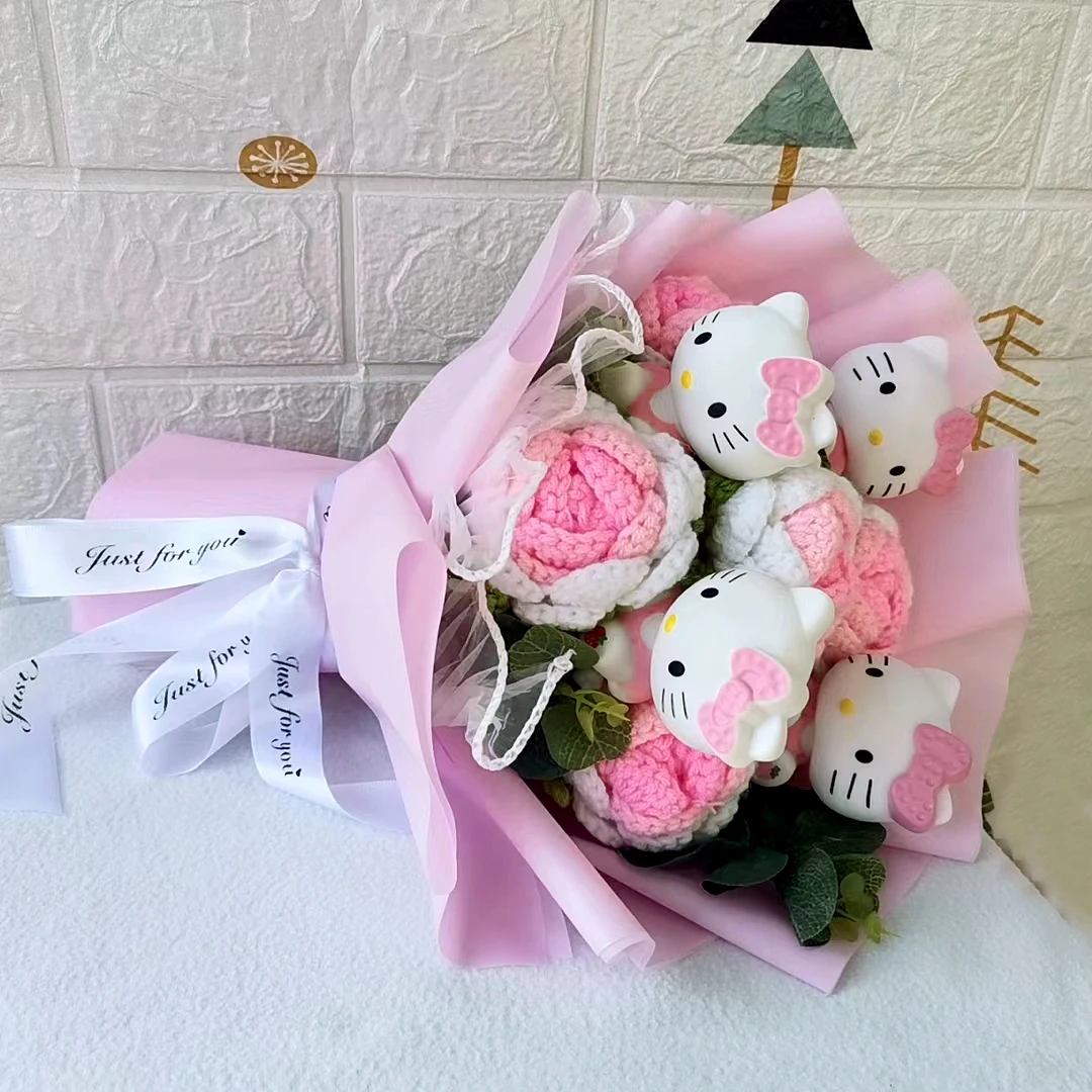 Hello Kitty Cartoon Plüschstrauß Anime Rose Blumen Puppe – Bild 4