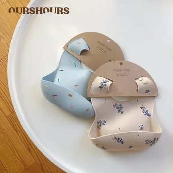 Baby-Lätzchen im Ins-Stil, bedruckt, wasserdicht, weiches Silikon, Baby-Fütterung, niedliches Muster
