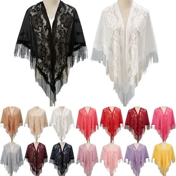 Quaste Patchwork V-ausschnitt Strickjacken Frauen Hochzeit Zubehör Schal Hohl Bunte Abend Prom Cape Tüll Schal