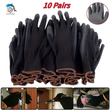 10 Paar schwarze, langlebige Schutzhandschuhe - rutschfest, verschleißfest, ESD-Schutz für Gartenarbeit