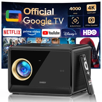 XIWBSY 4000ANSI Google TV Projektor 4K Android 11.0 Versiegelter Optischer Projektor 52000 Lumen WiFi6