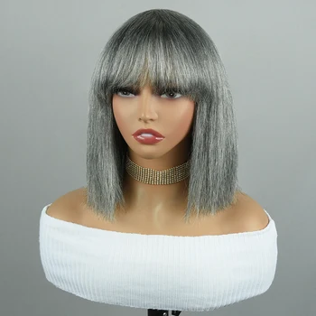 Gemischte graue Echthaar perücken volle maschinell hergestellte Perücken für Frau Grey Pixie Cut Echthaar