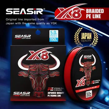 Seasir RedBull 8 geflochtene Pe-Angelschnur, 150 m, 0,8-5,0 12-50 lb, japanische Qualität, Multifilament