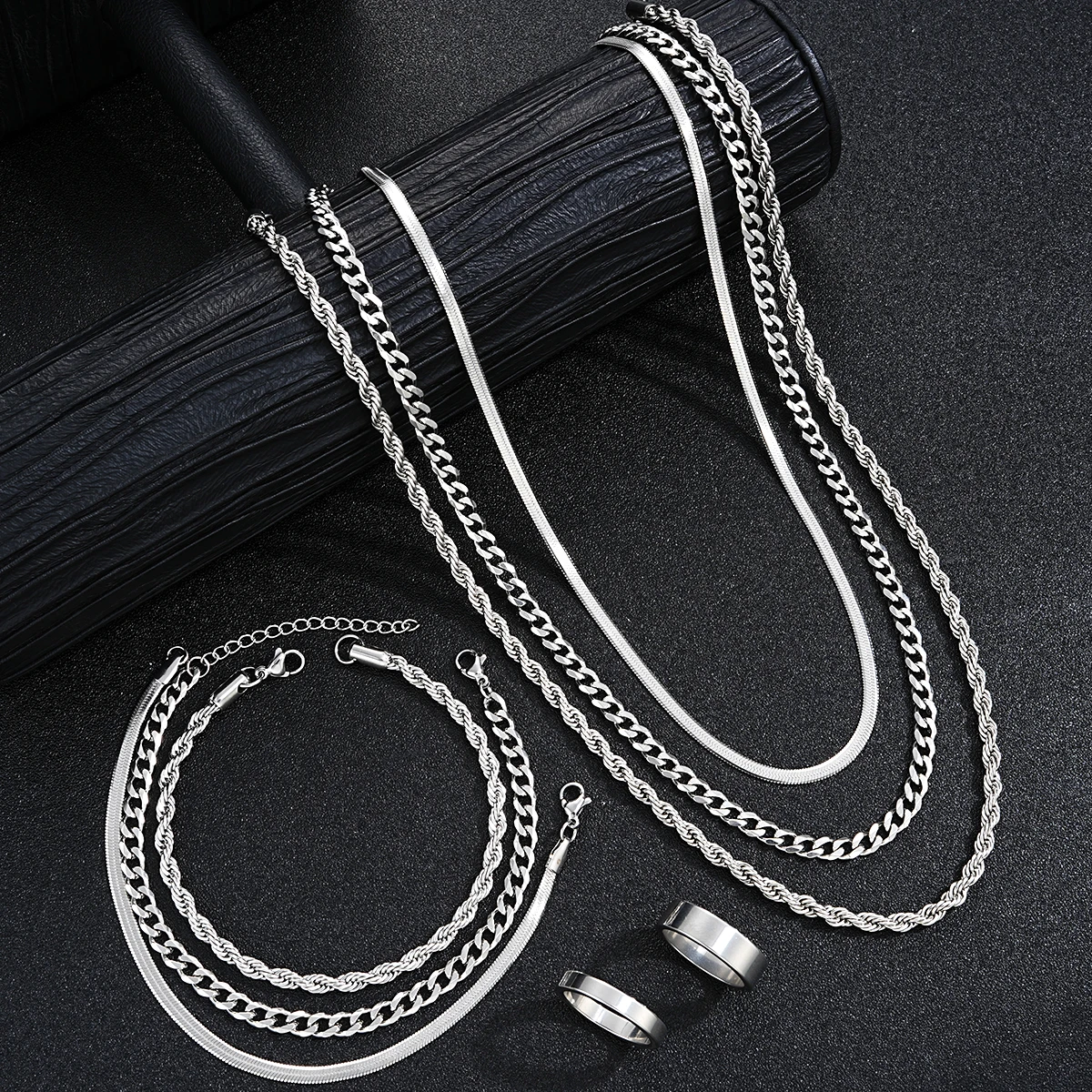 2024 neue Einfache Edelstahl Silber Farbe Schmuck Sets für