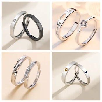 Einfache Paar Ringe Silber Farbe Sonne Mond Einstellbare Offenen Ring Für Frauen Männer Hochzeit Mode Schmuck