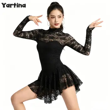 Damen Erwachsene Gymnastik Ballett Jersey Zeitgenössischer Tanz Trikot Kleid Dancewear Langarm Spitze