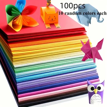 100 Blatt Karton in 10 Farben für Origami-Kunsthandwerk, Bürobedarf, Scrapbooking und Nähen