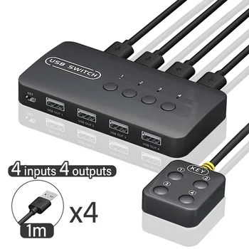 USB-KVM-Schalter-Adapter, 2 Eingänge, 4 Ausgänge, USB-Schalter, KVM-Umschalter, Drucker, Sharer für Computer