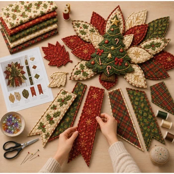Weihnachtlicher Türkranz zum Aufhängen, DIY-Nähset, gesteppter Stoff, Lebkuchenmann, Weihnachtsstern