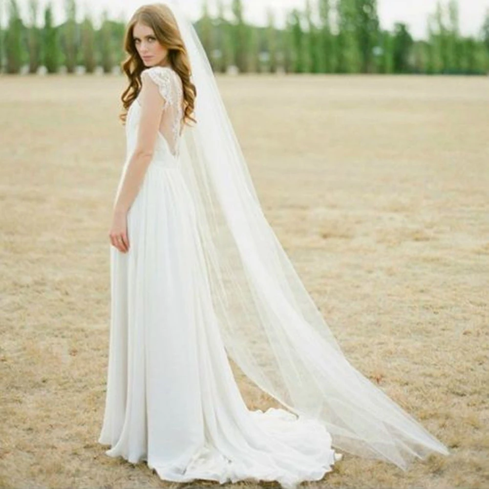 Heiße lange Tüll-Hochzeitsschleier, eine Schicht mit Kamm – Bild 4