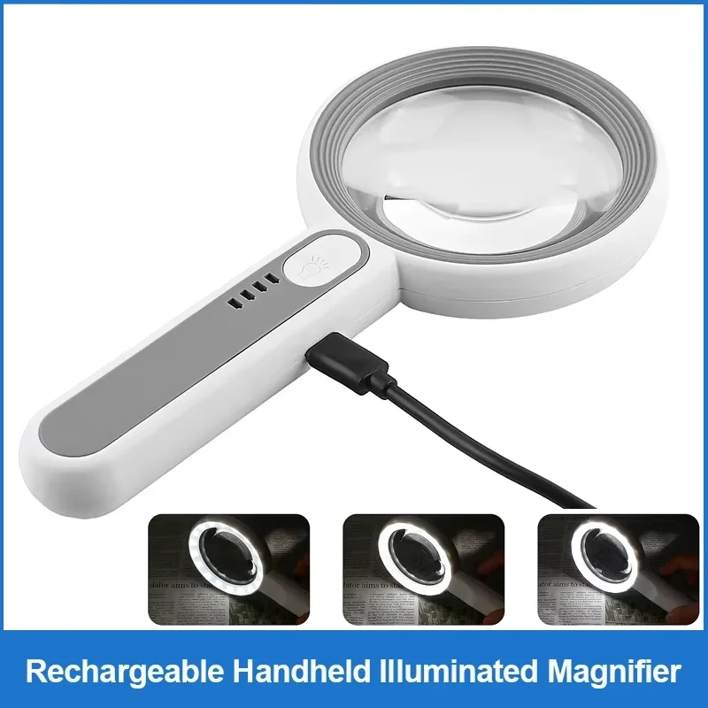 Handlupe, wiederaufladbar, 12-fache Lupe mit LED-Licht, 3