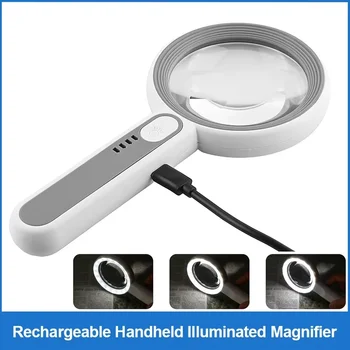 Handlupe, wiederaufladbar, 12-fache Lupe mit LED-Licht, 3 Modi für Senioren, Lesen, Reparieren, Schmuck