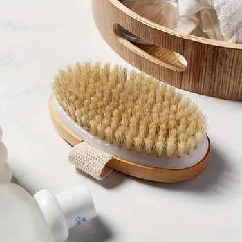 Körper-SPA-Bürste mit Naturborsten für nasse und trockene Haut, weiches Bademassagegerät für den Heimgebrauch