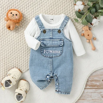 2025 2 Stücke Baby Jungen/Mädchen Alle Jahreszeiten Langarm Top & Strampler Pullover Mit Brief Für Neugeborene