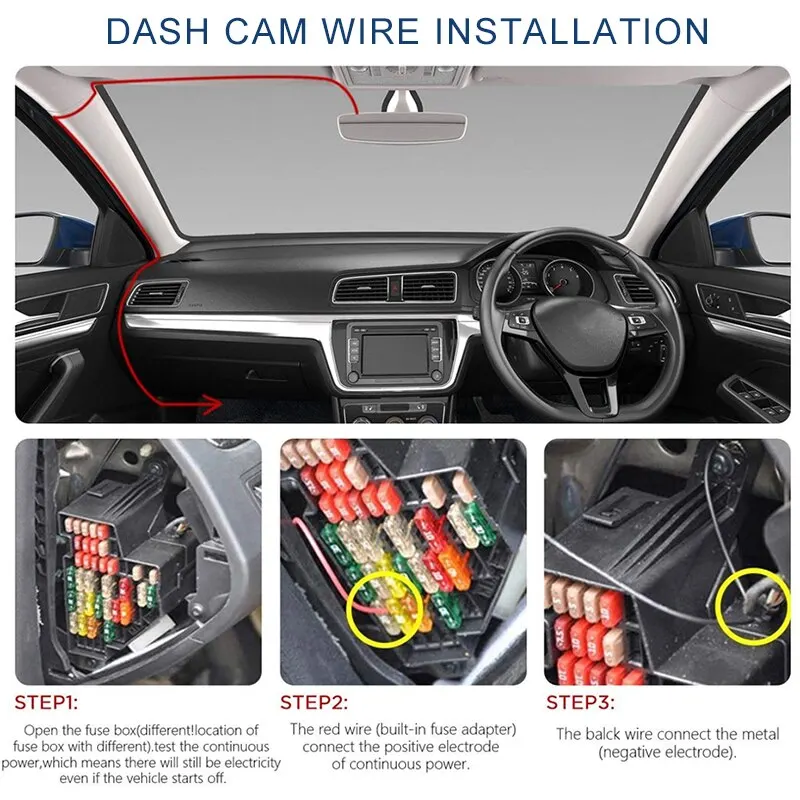 CarDash Cam Wire 3,2 m DVR Hardwire Kabel Kit Video Recorder – Bild 6