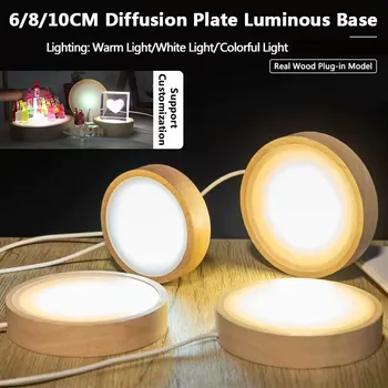 LED-Display-Basen aus Holz, runde LED-Lichtständer aus Holz mit USB-Kabelschalter, Desktop-Basen