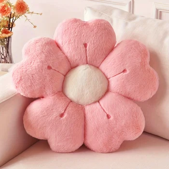 Weiches Plüsch-Gänseblümchen-Wurfkissen - gemütliches dekoratives Kissen für Bett und Sofa, weiß/rosa
