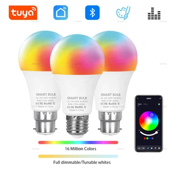 Tuya Bluetooth LED Birne Dimmbar 15W 18W E27 B22 220V RGBCW Farbwechsel Lampen Smart Leben APP gruppe