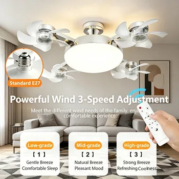 E27 3/4-Flügel 2-in-1 Ventilator-Glühbirne im Drohnen-Design, ferngesteuerte Deckenventilatorlampe, AC