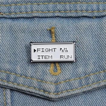 Rechteckige Text-Emaille-Anstecknadeln, individuelle FIGHT ITEM RUN Broschen, Anstecknadeln, Punk-Schmuck