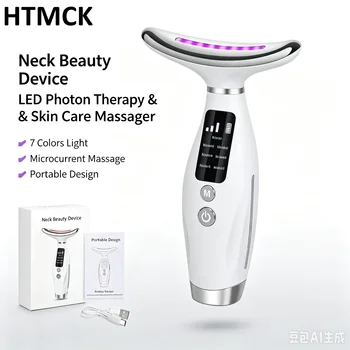LED-Gesichts- und Nackenmassagegerät für den Heimgebrauch 7 Farben Lichttherapie 7 Modi 3 Vibrationsstufen