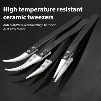 Gerade belegene Keramikpinzette zum Löten von Elektronik mit Edelstahlgriff, schwarze Pinzette, Handwerkzeug