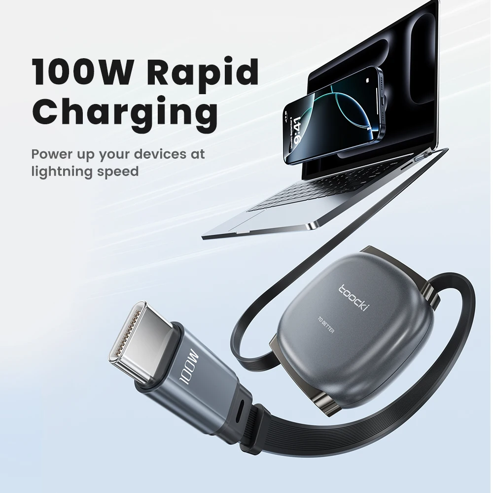 USB-C auf USB-C Kabel 100 W, einziehbar, Mini – Bild 2