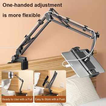 Verstellbarer Bett-Tablet-Halter, drehbar, langer Arm, Metall-Desktop-Tablet-Halterung, Halterungen, Klemme