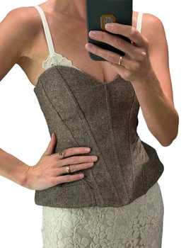 Frauen Weste Spaghetti strap Korsett Top Straße Weibliche Getäfelten V-ausschnitt Ärmellose Backless Schlank