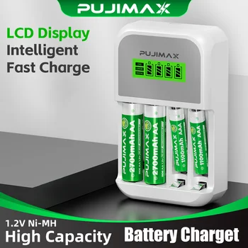 PUJIMAX 4 Steckplätze LCD-Display Intelligentes Batterieladegerät für AA/AAA NiCd NiMh-Akkus Schnellladung
