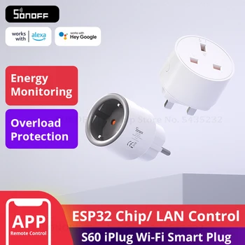 SONOFF S60 EU/UK WiFi Smart Plug mit Power Monitor Outlet Smart Socket Überlastschutz Timer für Alexa Google