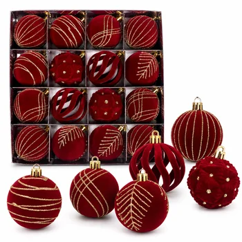Set aus Plüsch-Weihnachtskugeln, bruchsicher und glitzernd, Plüsch-Weihnachtsbaumdekoration (16 Stück)