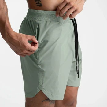 Herren-Shorts, einlagig, gewebt, schnell trocknend, einfarbig, Laufen, Fitness, Sport, lässig, amerikanische