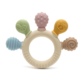 Hand multicolor Silikon Baby Ring Beißring Angst Zahnen Spielzeug 0-12 Monate Kauen Perlen Sensorische