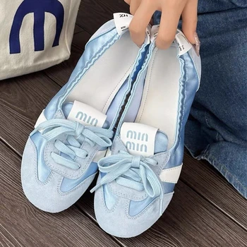 Damen Casual Sneakers Sommer Bequeme Flache Ballerinas Neue Damen Schnür-Sportschuhe Zapatos De Mujer
