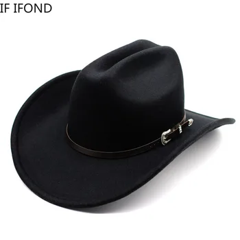 Vintage Western Cowboy Hut für Herren Gentleman Lady Jazz Cowgirl mit Leder breiter Krempe Cloche Kirche