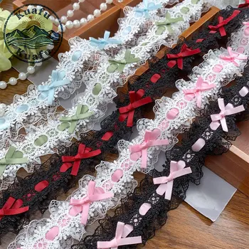 1 Yard Lolita Spitzenband mit Schleife, Plissee-Spitzenstoff, Rüschenband für DIY-Bastelarbeiten, Nähen