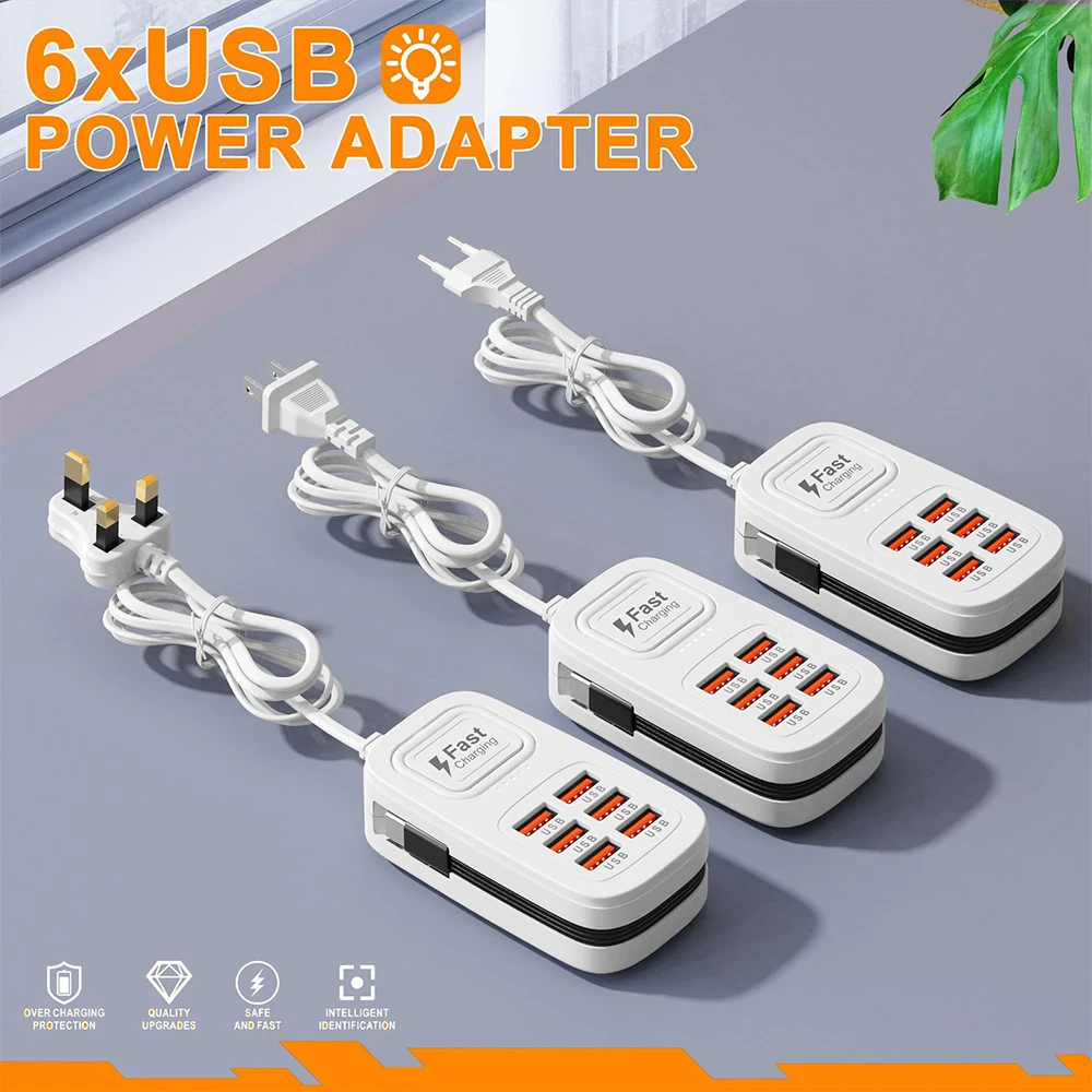 6-Port USB Schnell-Ladegerät Steckdosenleiste – Bild 4