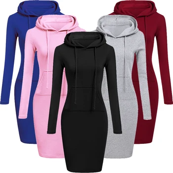 Damen Kleid Herbst Frauen Kapuzenkleider Hoodies Frauen Sweatshirts Frauen Hoodies Kleid Tops Damen Kleidung