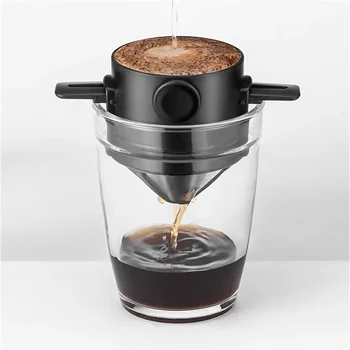 Kaffeemaschine, tragbares Kaffeemaschinen-Set zum Übergießen mit Edelstahl-Kaffeetasse, zusammenklappbarer