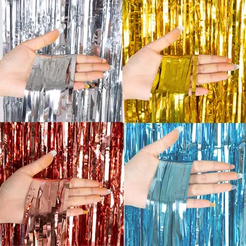 Günstige Metallische Lametta-Folien-Fransenvorhänge als Hintergrund für Geburtstag, Silvester, Party, Foto
