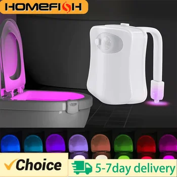 HOMEFISH Kabelloses Bewegungssensor-LED-Nachtlicht RGB 8 Farben Toiletten-Badezimmer-Atmosphäre Farbenfrohe