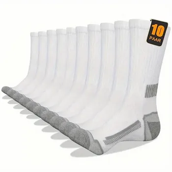 10 Paar Herren-Sportsocken, einfarbig, gestreift, lange Socken, geeignet für alle Jahreszeiten, atmungsaktiv