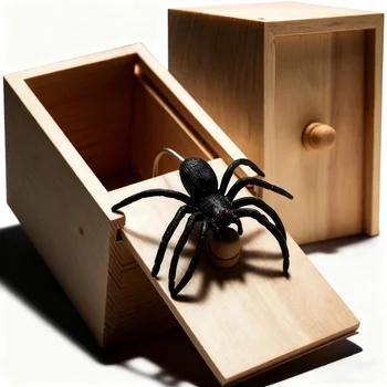 Scherz-Spinnen-Überraschungsbox aus Holz - Lustige Schreckbox für Scherzspiele, Holz-Überraschungsbox