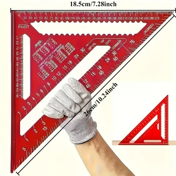 Präzisions-Aluminiumquadrat - rotes dreieckiges Holzbearbeitungslineal, Heimdekoration und Designprojekte