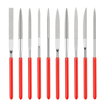Diamant-Nadelfeilen-Set, 3 x 140 mm, Mini-Nadelfeilen-Set für Stein, Glas, Metall, Schnitzerei (10 Stück)
